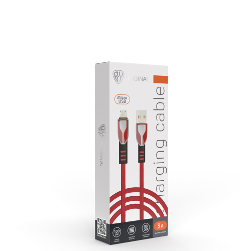 BY Кабель для зарядки Графика Micro USB, 1м, Быстрая зарядка QC3.0, штекер металл, красный, шт