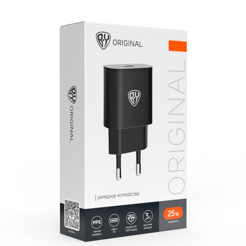 BY Сетевое зарядное устройство Galaxy 25Вт, USB-C, QC, PD, PPS, 110-240 В, 50-60 Гц, пластик, черный