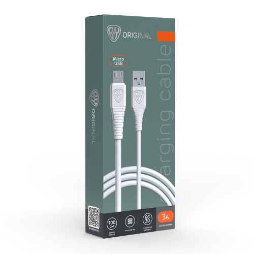 BY Кабель для зарядки Классик Micro USB, 1м, 3A, белый, шт