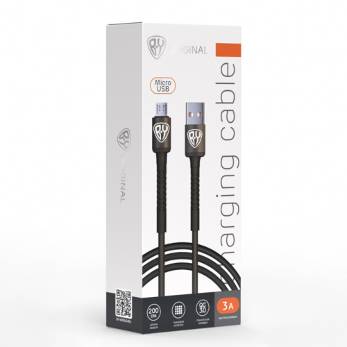 BY Кабель для зарядки XXL Micro USB, 2 м, 3А, Быстрая зарядка QC3.0, черный, шт