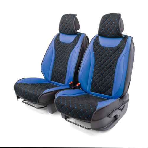 Накидки на сиденье Car Performance передние 2 шт алькантара + экокожа черн/синие CUS-3044 BK/BL