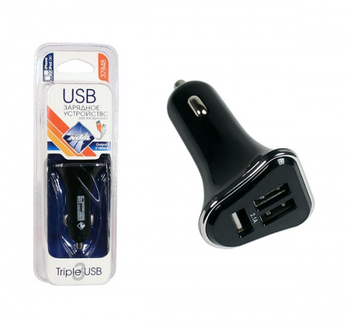 Зарядное устройство  для  моб. телефонов-адаптер 12/24 В с 3-USB разъема, LED индикатор "Nova Bright"