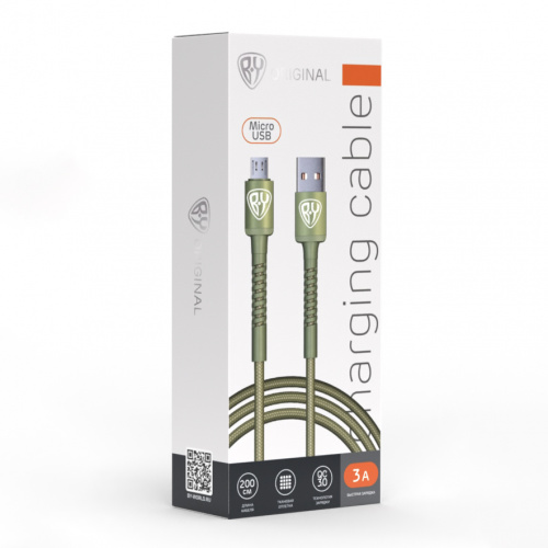BY Кабель для зарядки XXL Micro USB, 2 м, 3А, Быстрая зарядка QC3.0, зеленый, шт
