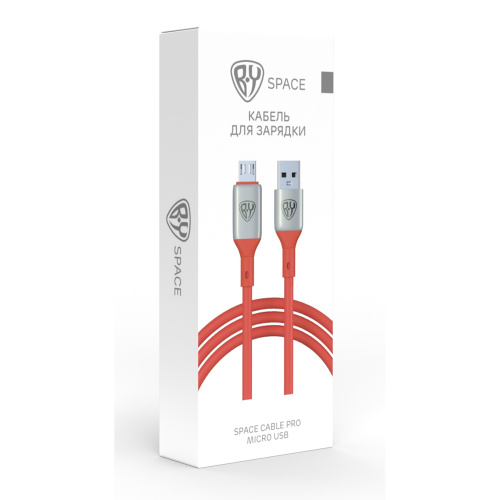 BY Кабель для зарядки Space Cable Pro Micro USB, 1м, Быстрая зарядка QC3.0, штекер металл, красный,