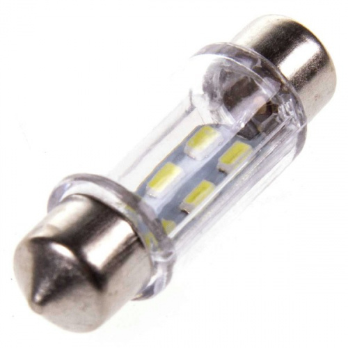 Автолампа диод T11 (C5W) 12V 6 SMD диодов 1-конт 36мм Белая SKYWAY (в компл. 2 шт.)