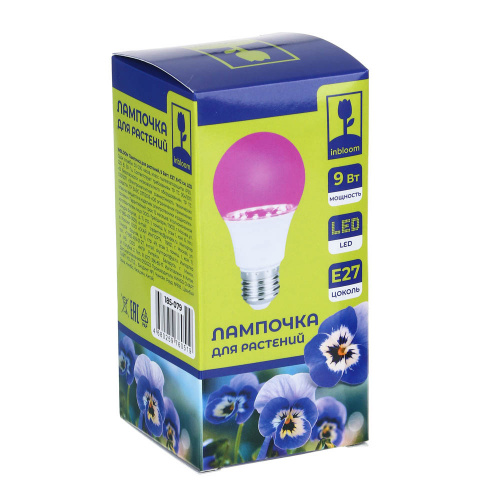 INBLOOM Лампочка для растений, 6х12см, 10LED, фиолетовый, Е27, 9Вт, PC, шт