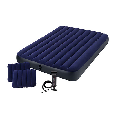INTEX Матрас надувной CLASSIC DOWNY, в комплекте 2 подушки и насос, 203x152x25см, до 272кг, 64765