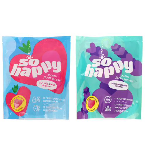 Соль для ванн "SOHappy" Клубника Мания/Лавандовые мечты, 500г, шт