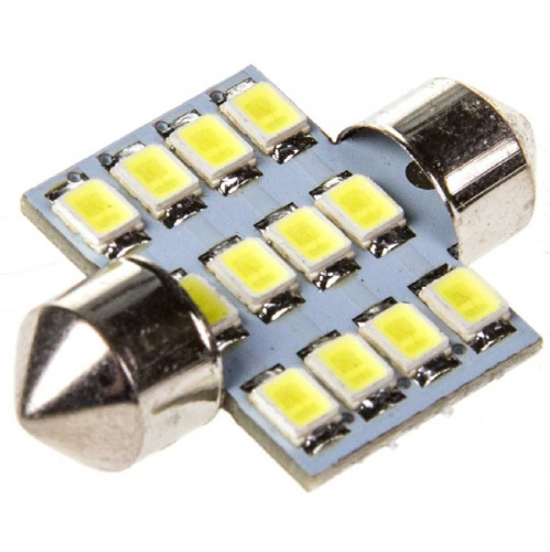 Автолампа диод T11 (C5W) 12V 12 SMD 1-конт 36мм Белая SKYWAY комп.2 шт салон/номер