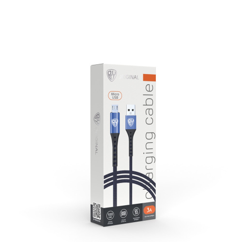 BY Кабель для зарядки Адреналин Micro USB, 1м, 3А, Быстрая зарядка QC 3.0, синий, шт