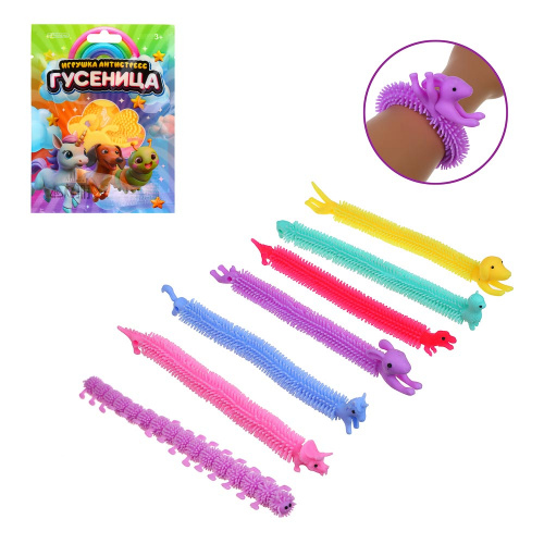 ИГРОЛЕНД Антистресс игрушка гусеница, TPR, 20-26см, 6 дизайнов, шт