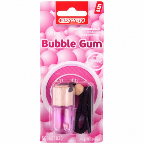 Ароматизатор подвесной бутылочка с деревянной крышкой  SKYWAY Aqua.series 4,5 мл Bubble gum