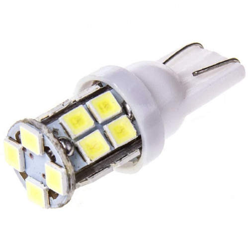 Автолампа диод T10 (W5W) 12V 20 SMD без цоколя 1-конт Белая SKYWAY комп.2 шт габарит/стоп/салон/номе