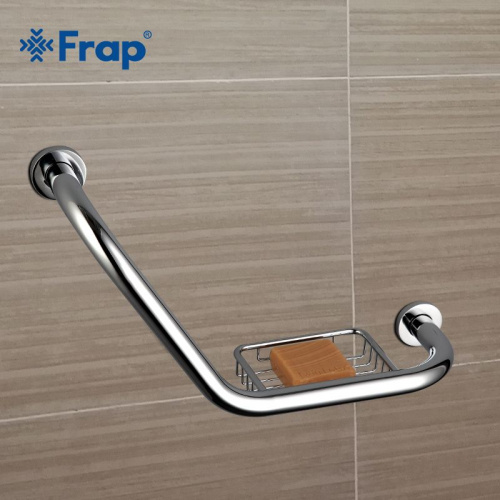 Поручень для ванной FRAP® F1719, "L"-образный, с мыльницей, металл, хром , 480 мм