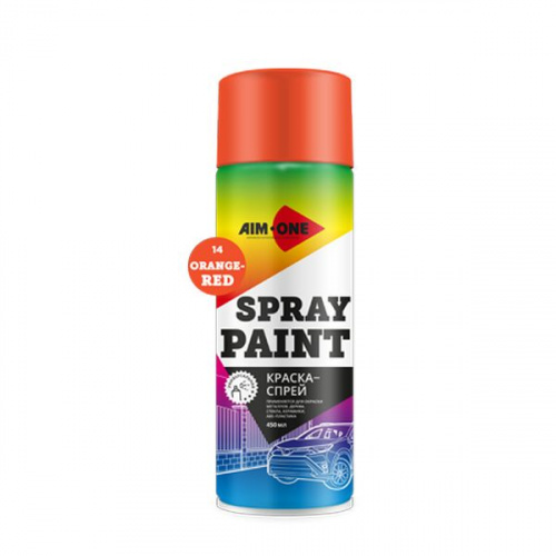 Краска-спрей оранжево-красная AIM-ONE 450 мл (аэрозоль).Spray paint orange  450ML SP-OR14