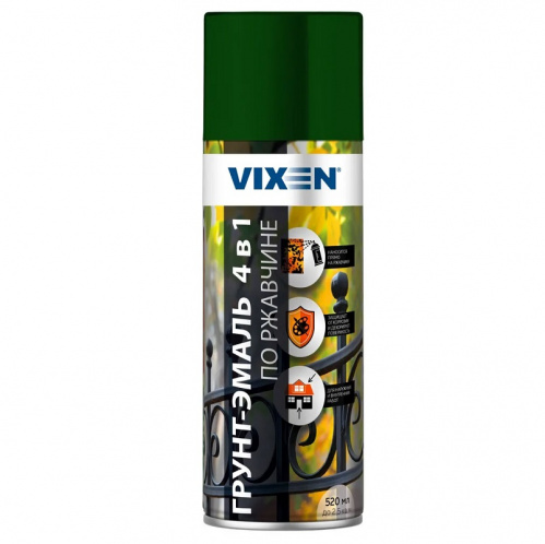 Грунт-эмаль по ржавчине 4 в 1 VIXEN зеленый мох (RAL 6005) аэрозоль 520мл (12шт/уп) VX516005, шт