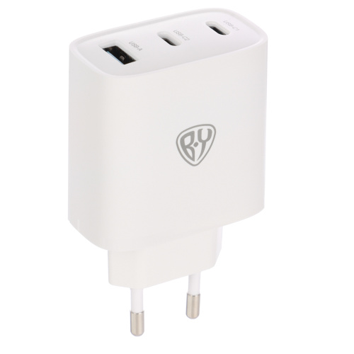 BY Сетевое зарядное устройство Smart 40Вт,2*USB-C, 1*USB-A, QC,PD,PPS,110-240В,50-60Гц,пластик,белый