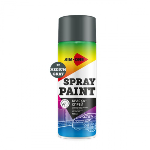 Краска-спрей умеренно-серая  AIM-ONE 450 мл (аэрозоль).Spray paint gray  450ML SP-MG22