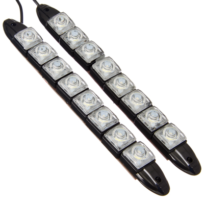 Дневные ходовые огни светодиодные, LED  8шт, гибкий пласт. корп., 220мм, 12V, белый, 2шт. NEW GALAXY