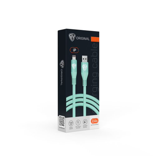 BY Кабель для зарядки Flexi iP, 1 м, 2.4А, Быстрая зарядка, бирюзовый, шт