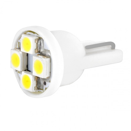 Автолампа диод T10 (W5W) 12V 4 SMD диода 1-конт Белая SKYWAY (в компл. 10 шт.)