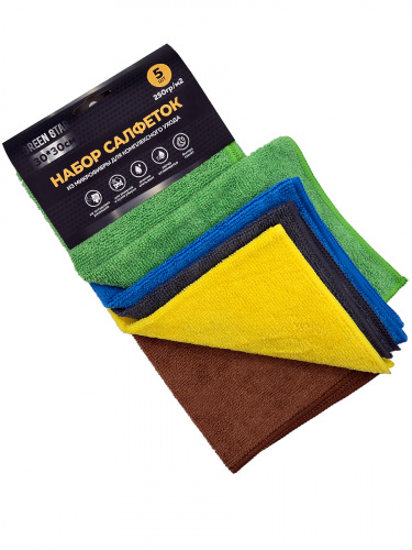 Набор салфеток 30x30 Green Star 5шт серая/желтая микрофибра 250 гр/м2, шт