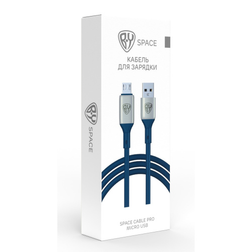 BY Кабель для зарядки Space Cable Pro Micro USB, 1м, Быстрая зарядка QC3.0, штекер металл, синий, шт