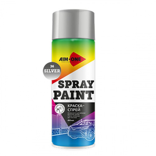 Краска-спрей серебряная AIM-ONE 450 мл (аэрозоль).Spray paint silver 450ML SP-S36