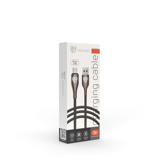 BY Кабель для зарядки Керамика Micro USB, 1м, 3А, Быстрая зарядка QC3.0, тканевая оплётка, черный, ш