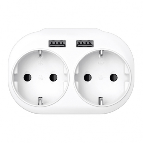 BY Разветвитель, 2 гнезда, 2xUSB 2.4А суммарно, 16А, 4000Вт, шт