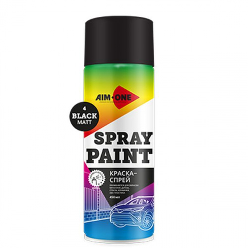 Краска-спрей черная матовая AIM-ONE 450 мл (аэрозоль).Spray paint black matt 450ML SP-MB4