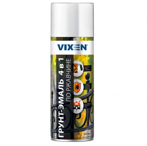 Грунт-эмаль по ржавчине 4 в 1 VIXEN сигнальный белый (RAL 9003) аэрозоль 520мл (12шт/уп) VX519003