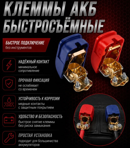 Клеммы аккумуляторные, быстросъёмные с крышкой  2шт. 