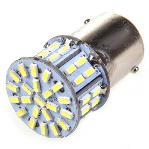 Автолампа диод S25 (P21W) 24V 50 SMD BA15s 1-конт Белая SKYWAY комп.2 шт противотуманки/поворот/задн