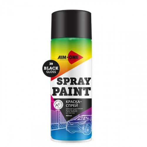 Краска-спрей черная глянцевая AIM-ONE 450 мл (аэрозоль).Spray paint black gloss 450ML SP-GB39