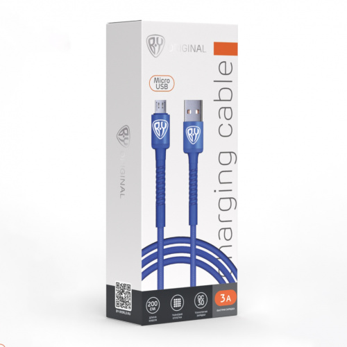 BY Кабель для зарядки XXL Micro USB, 2 м, 3А, Быстрая зарядка QC3.0, синий, шт