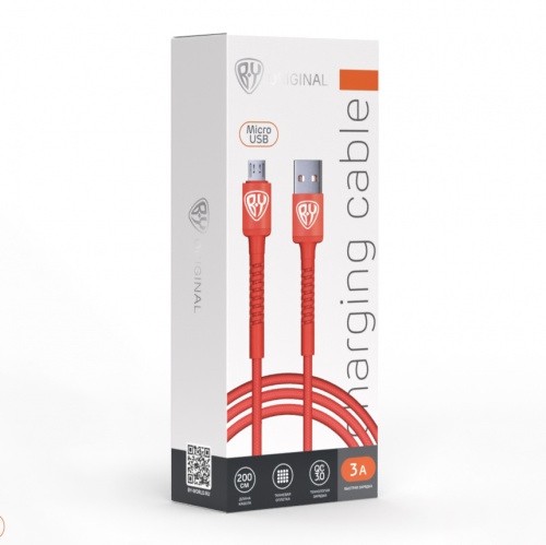 BY Кабель для зарядки XXL Micro USB, 2 м, 3А, Быстрая зарядка QC3.0, красный, шт