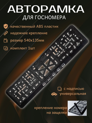 Рамка номера с защелкой рельефная СТД EXEED серебро