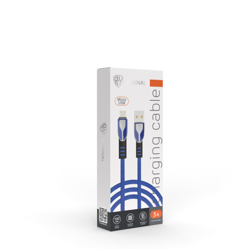 BY Кабель для зарядки Графика Micro USB, 1м, Быстрая зарядка QC3.0, штекер металл, синий, шт