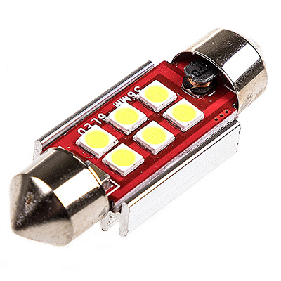 Автолампа диод T11 (C5W) 12V  6 SMD 1-конт 36мм радиатор Белая SKYWAY CAN BUS комп.2 шт салон/номер