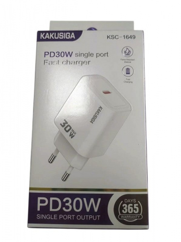 Зарядное устройство  для  моб. телефонов-адаптер 220В 1 Type-C   PD30W KAKUSIGA KSC1649