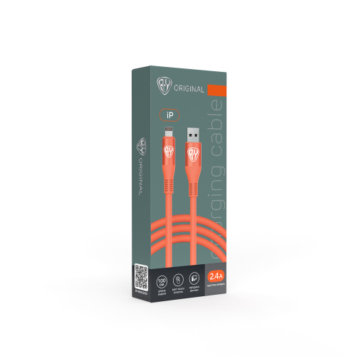 BY Кабель для зарядки Flexi iP, 1 м, 2.4А, быстрая зарядка, оранжевый, шт